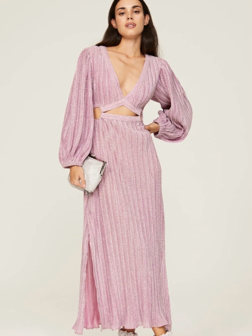 Cut Out Metallic Maxi Dress in Pink